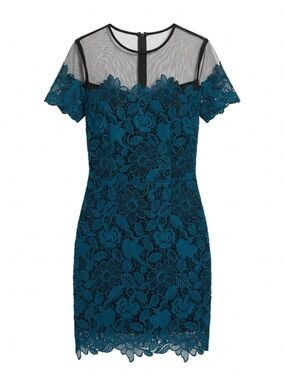 Greylin Teal Lace midi Sheath Dress